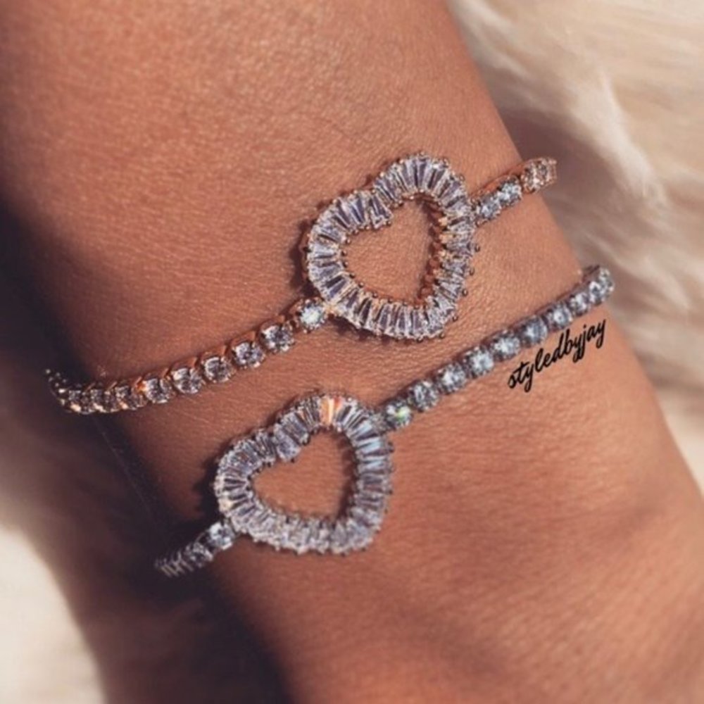 NEW Crystal cubic zirconia heart bracelet gold chain bracelet